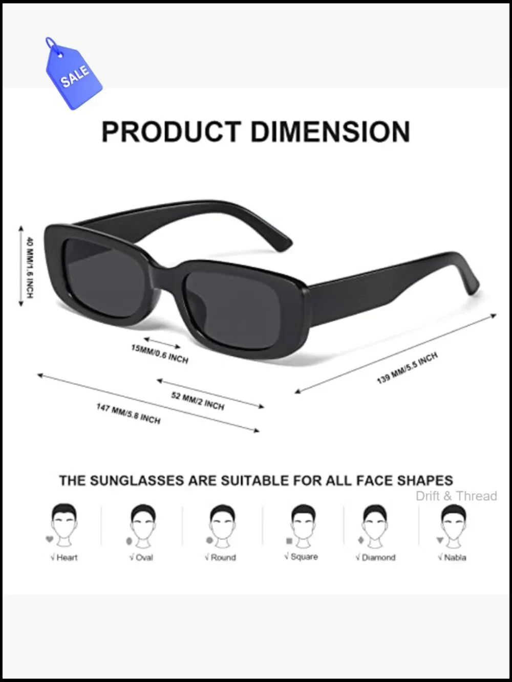 Y2K Rectangle Sunglasses Women Men Retro Narrow Square Shades UV Protection